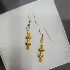 BUTTERGOLDEN GLASS BEAD CRYSTAL ACCENT SHIMMER DROPDANGLE HYPERALLERGRNIC EARRIN